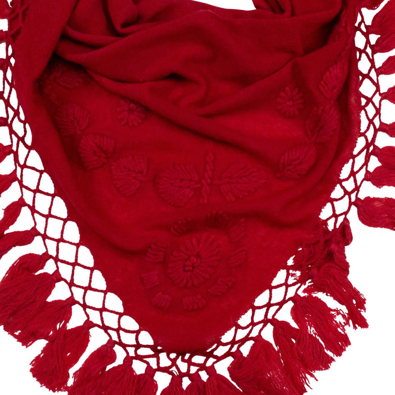 Cashmere Dreieckstuch handbestickt, Scarlet Rot Goldgeweih