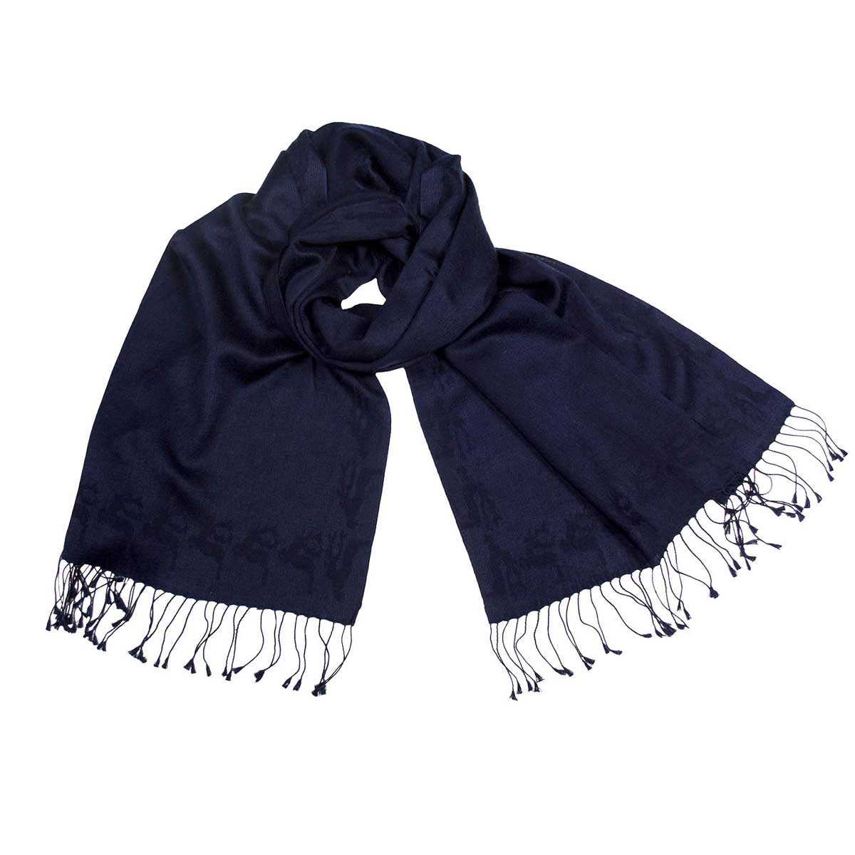 Schal aus Cashmere Seide mit eingewebtem Hirsch, Dunkelblau Goldgeweih