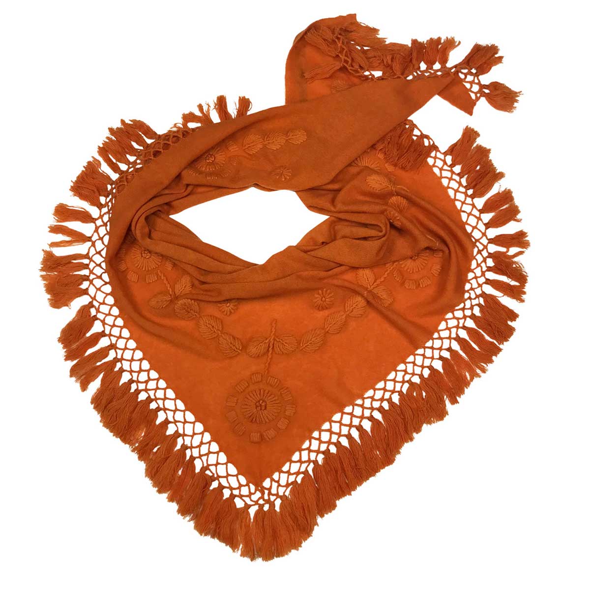 Cashmere Dreieckstuch handbestickt, Orange Goldgeweih