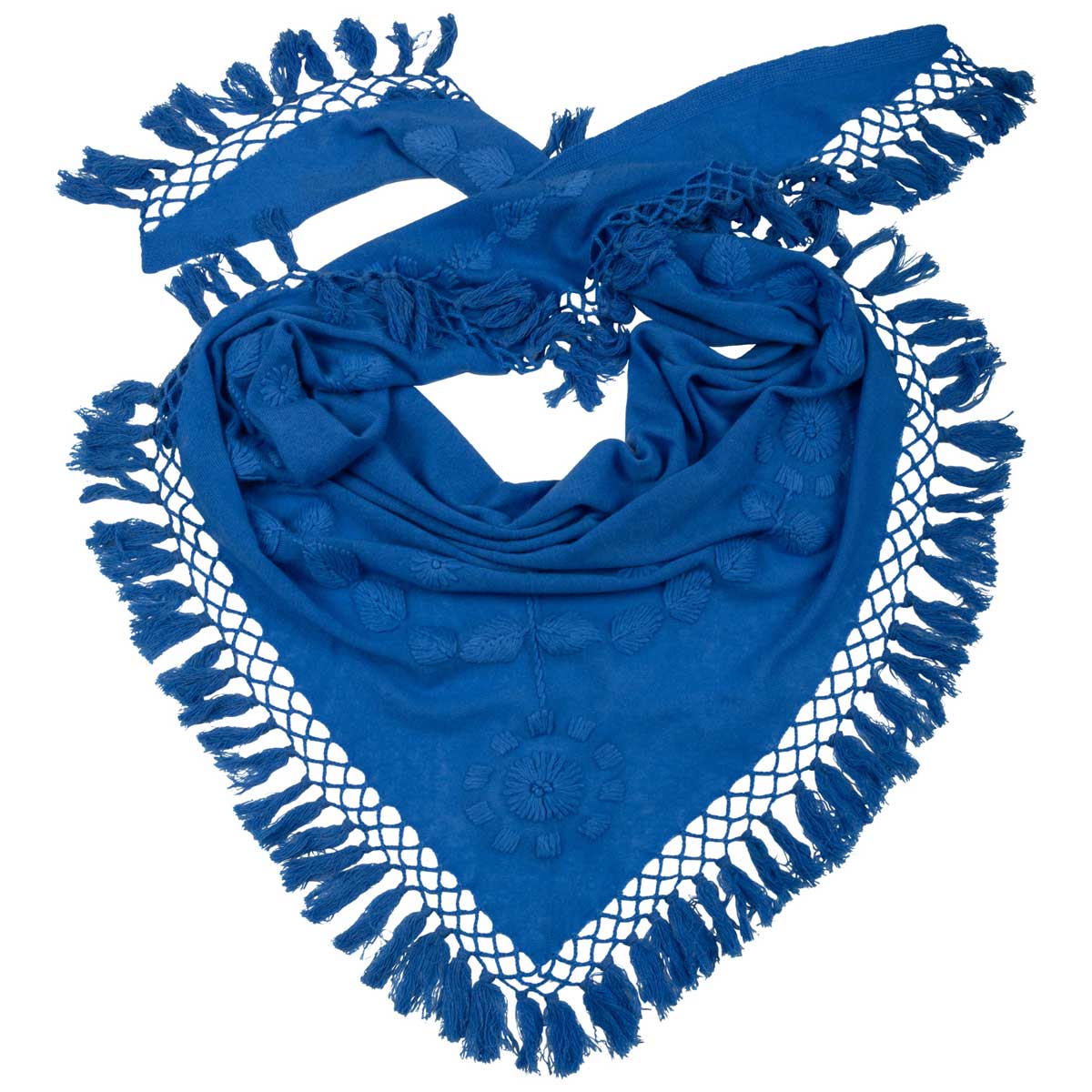 Cashmere Dreieckstuch handbestickt, Blau Goldgeweih