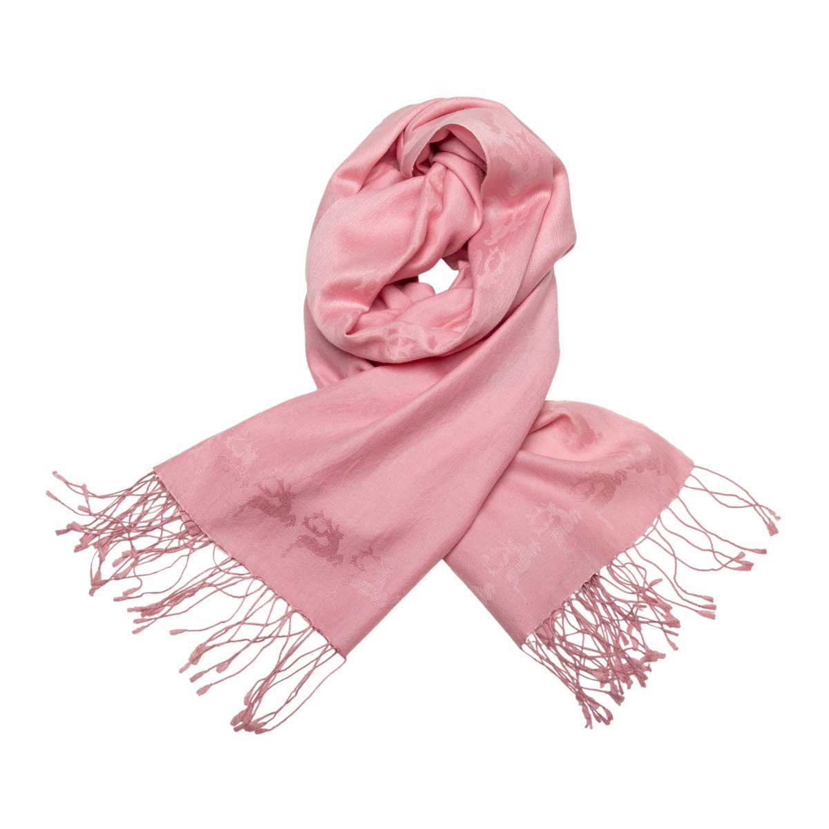 Schal aus Cashmere Seide mit eingewebtem Hirsch, Rosa Goldgeweih