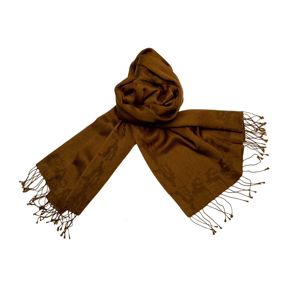 Schal aus Cashmere Seide mit eingewebtem Hirsch, Hellbraun Goldgeweih