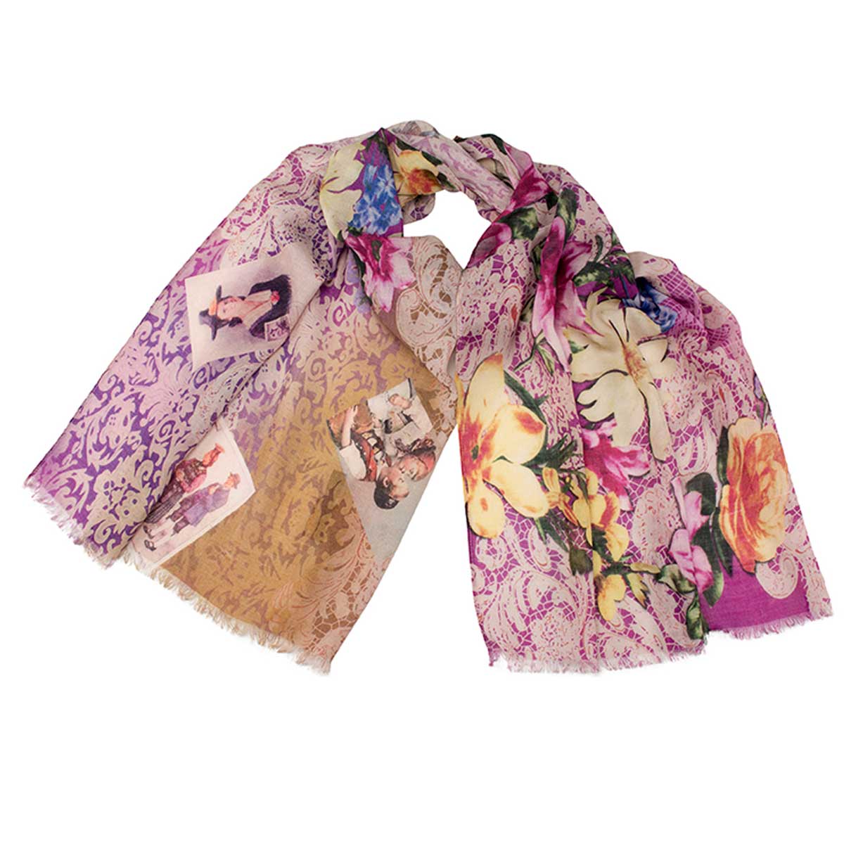 Bedruckter Trachtenschal aus Wolle und Seide Goldgeweih