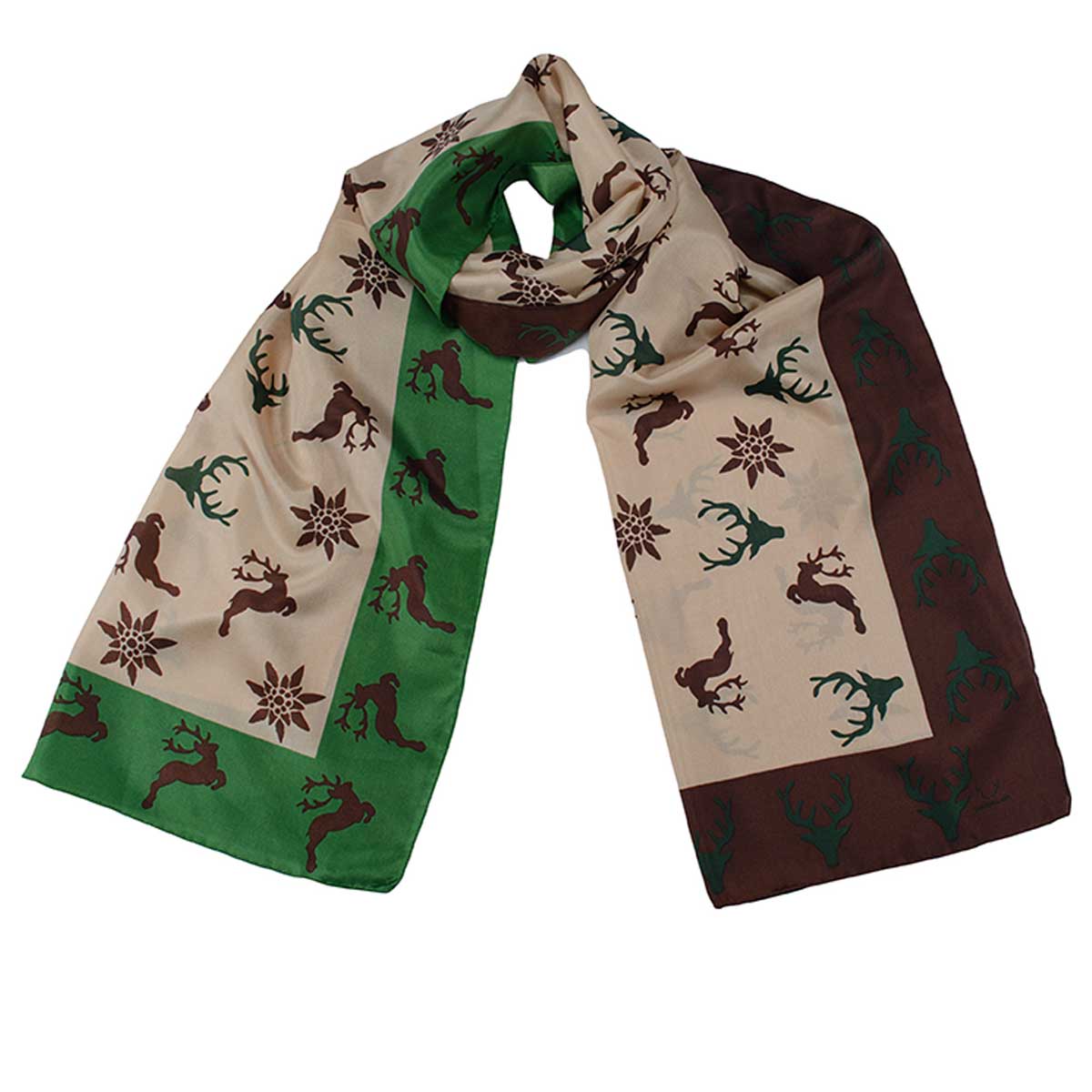 Bedruckter Trachtenschal Mona aus Seide in Taupe Goldgeweih