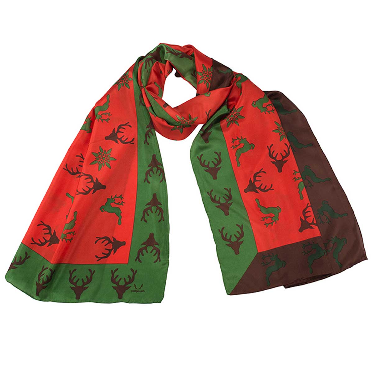 Bedruckter Trachtenschal Mona aus Seide in Orange Goldgeweih