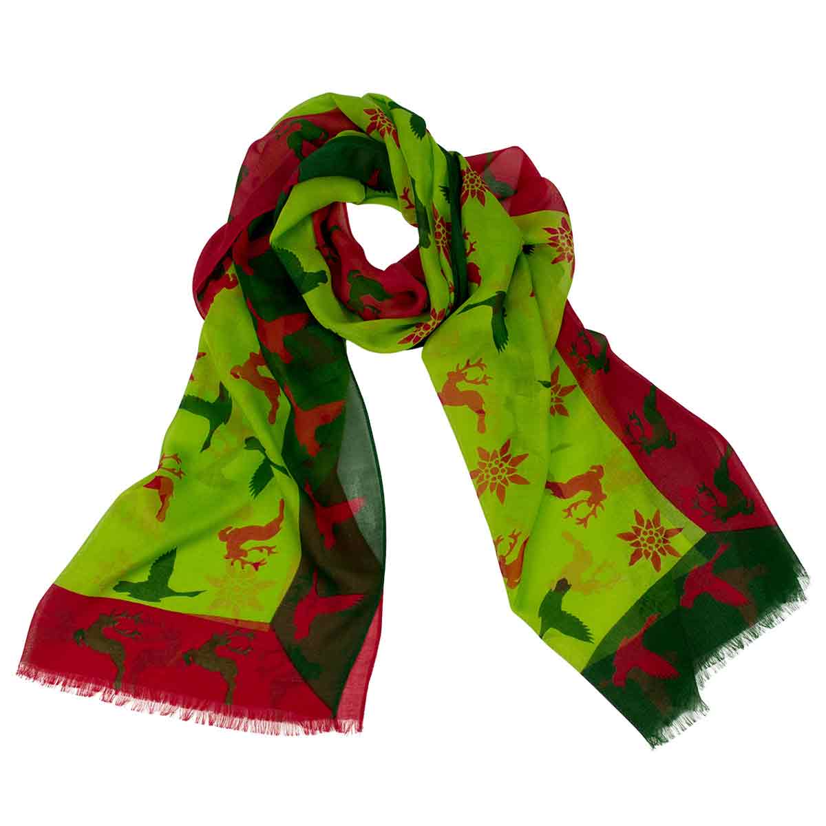 Bedruckter Trachtenschal Elena Modal in Grün Goldgeweih