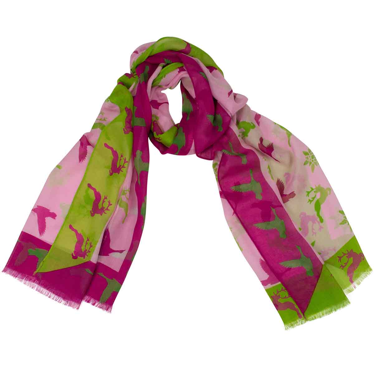 Bedruckter Trachtenschal Elena Modal in Rosa Goldgeweih