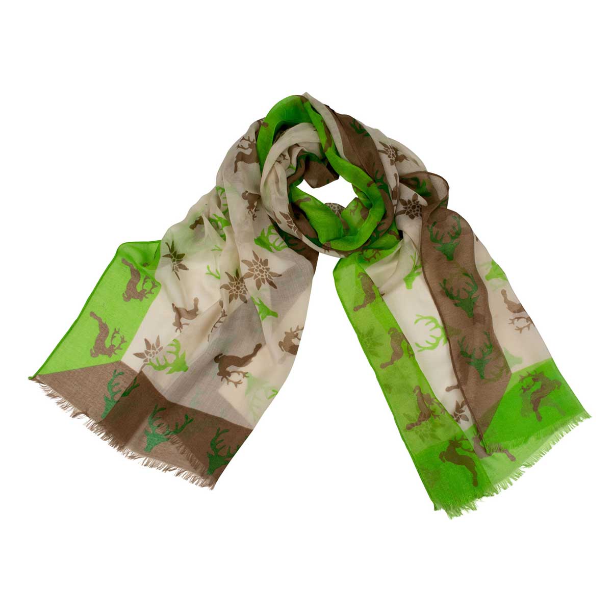 Bedruckter Trachtenschal Mona aus Modal in Beige Goldgeweih