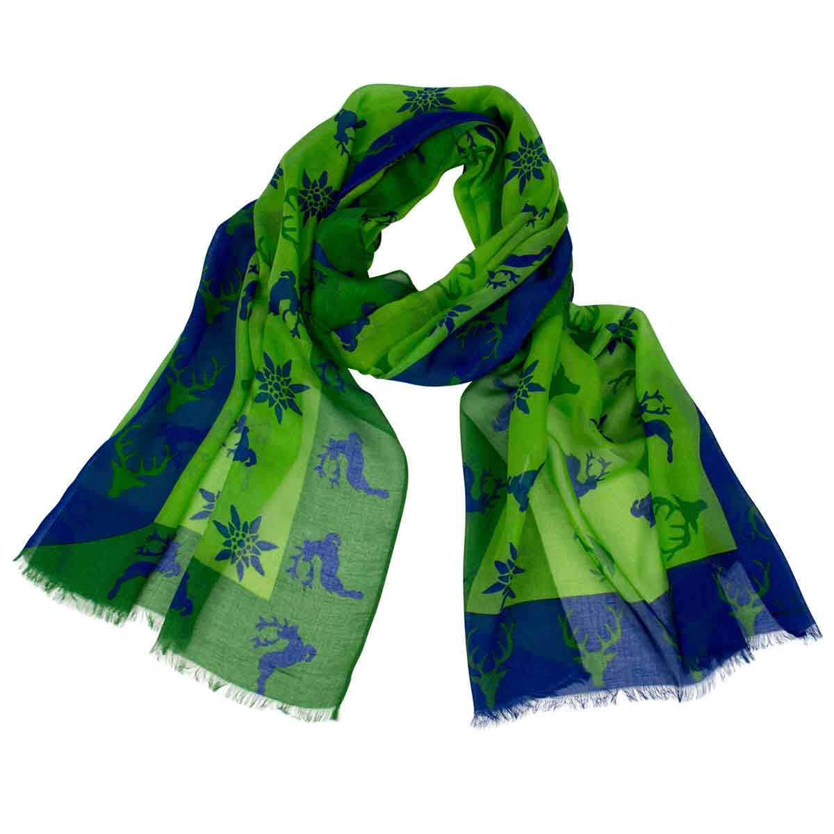 Bedruckter Trachtenschal Mona aus Modal in Grün Goldgeweih