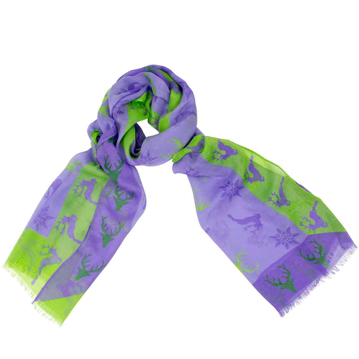 Bedruckter Trachtenschal Mona aus Modal in Flieder Goldgeweih