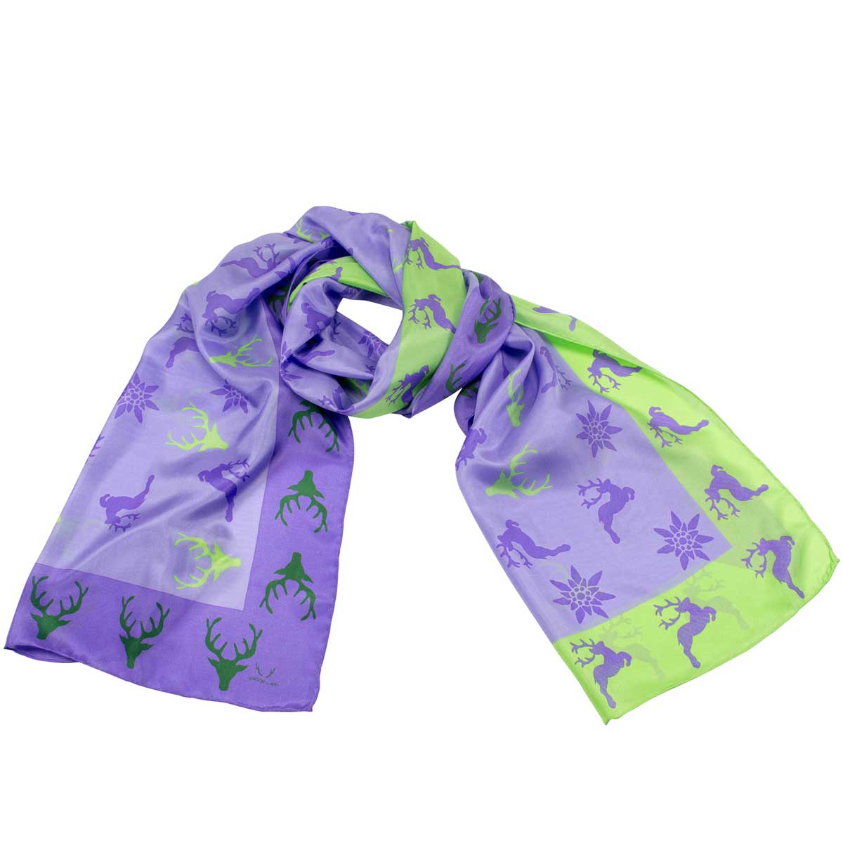 Bedruckter Trachtenschal Mona aus Seide in Flieder Goldgeweih