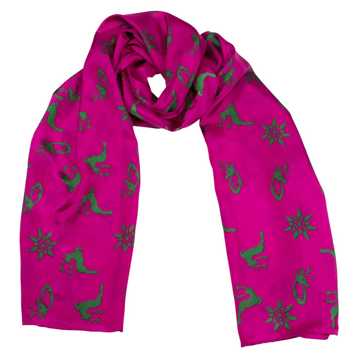 Bedruckter Trachtenschal Emma aus Seide in Pink Goldgeweih