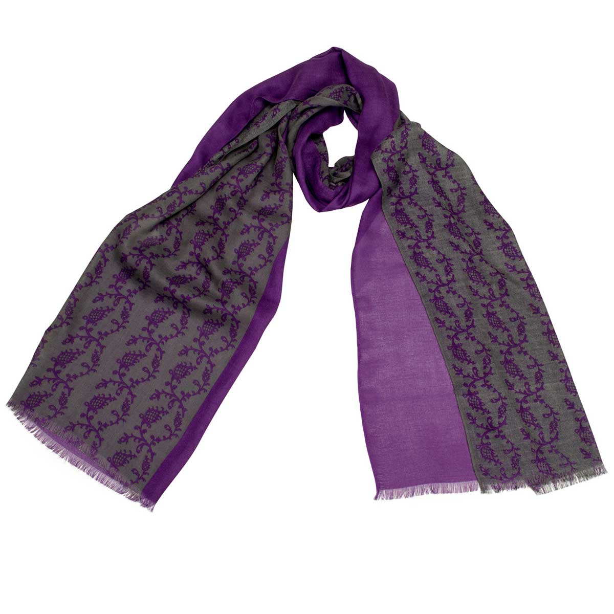 Bedruckter Trachtenschal Helena Grau und Lila Goldgeweih