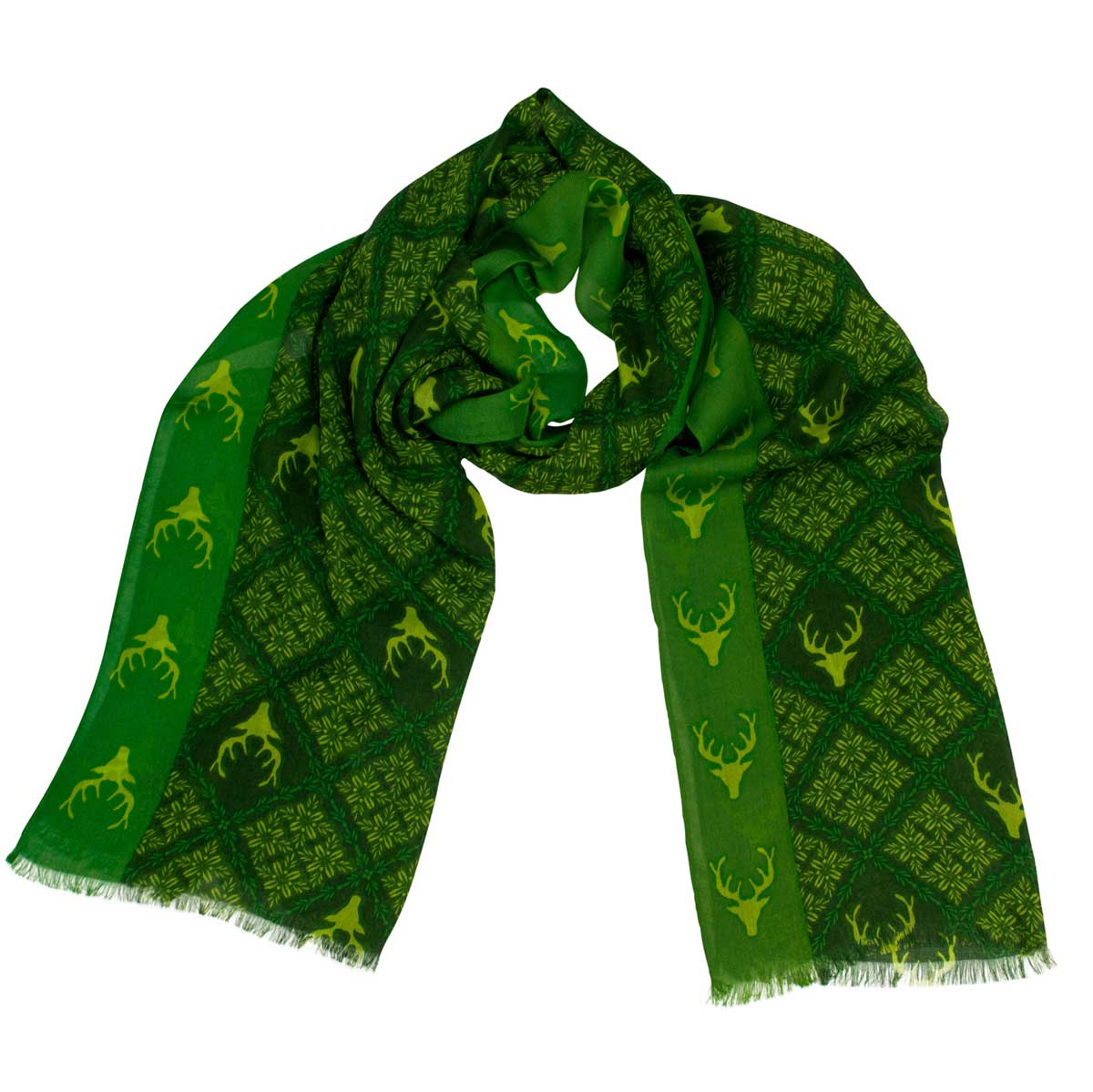 Bedruckter Schal Marlene Grün Goldgeweih