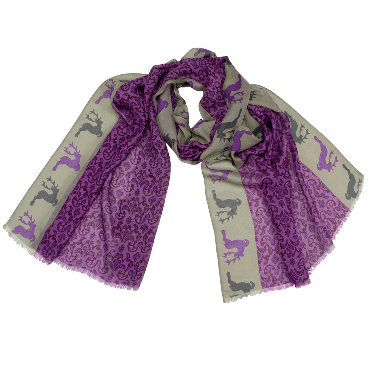 Bedruckter Schal Emily Lila, Grau Goldgeweih