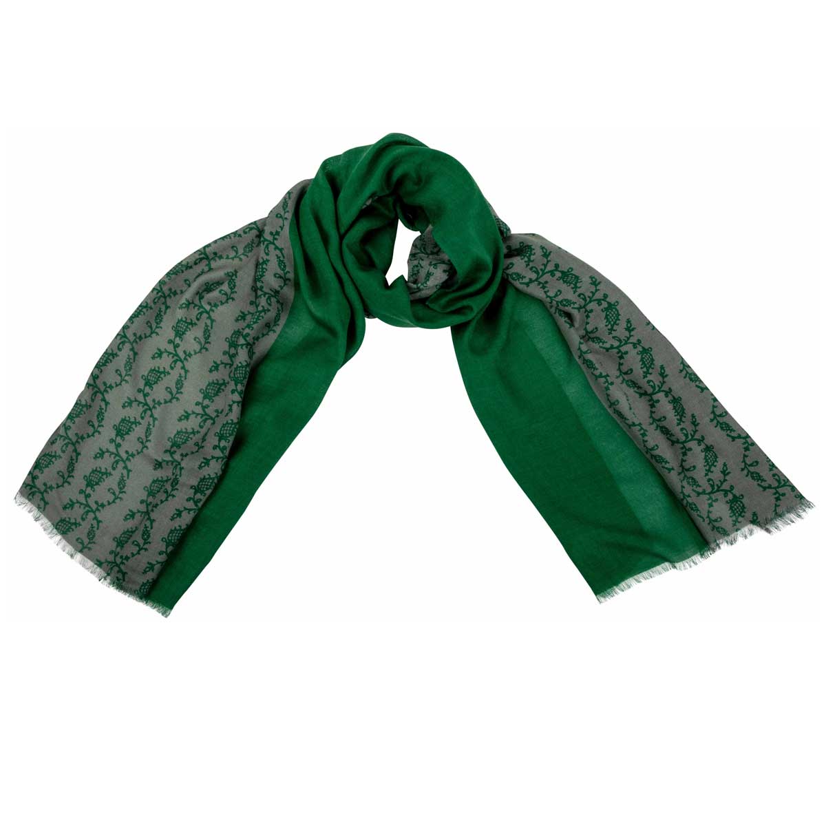 Bedruckter Trachtenschal Helena Grau und Dunkelgrün Goldgeweih
