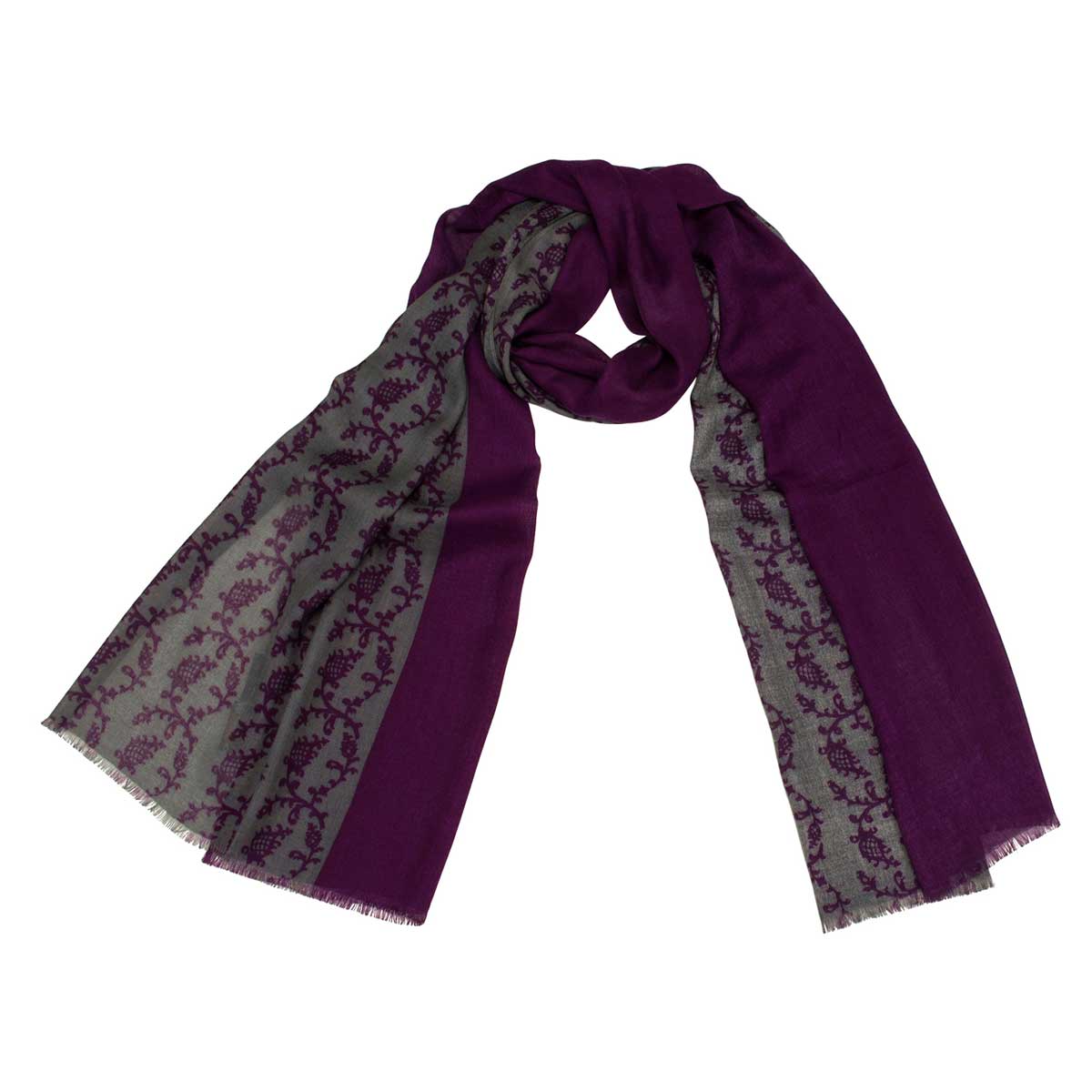 Bedruckter Trachtenschal Helena Grau und Beere Goldgeweih