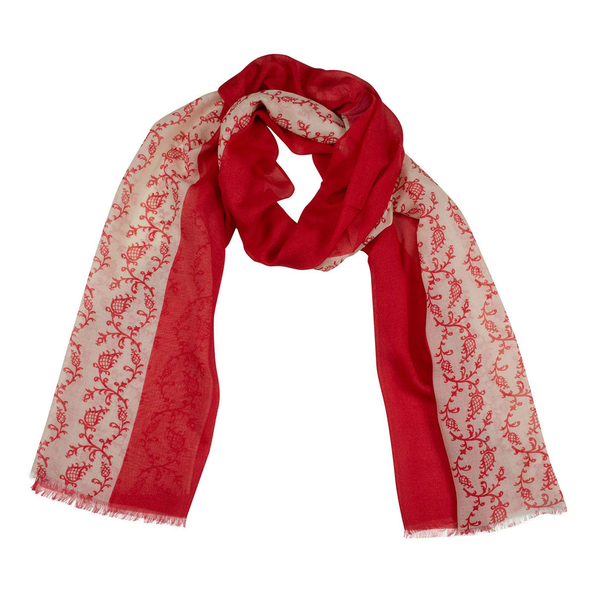 Bedruckter Trachtenschal Helena Rot und Weiß Goldgeweih