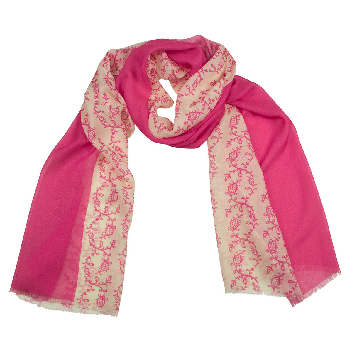 Bedruckter Trachtenschal Helena Azalea und Weiß Goldgeweih