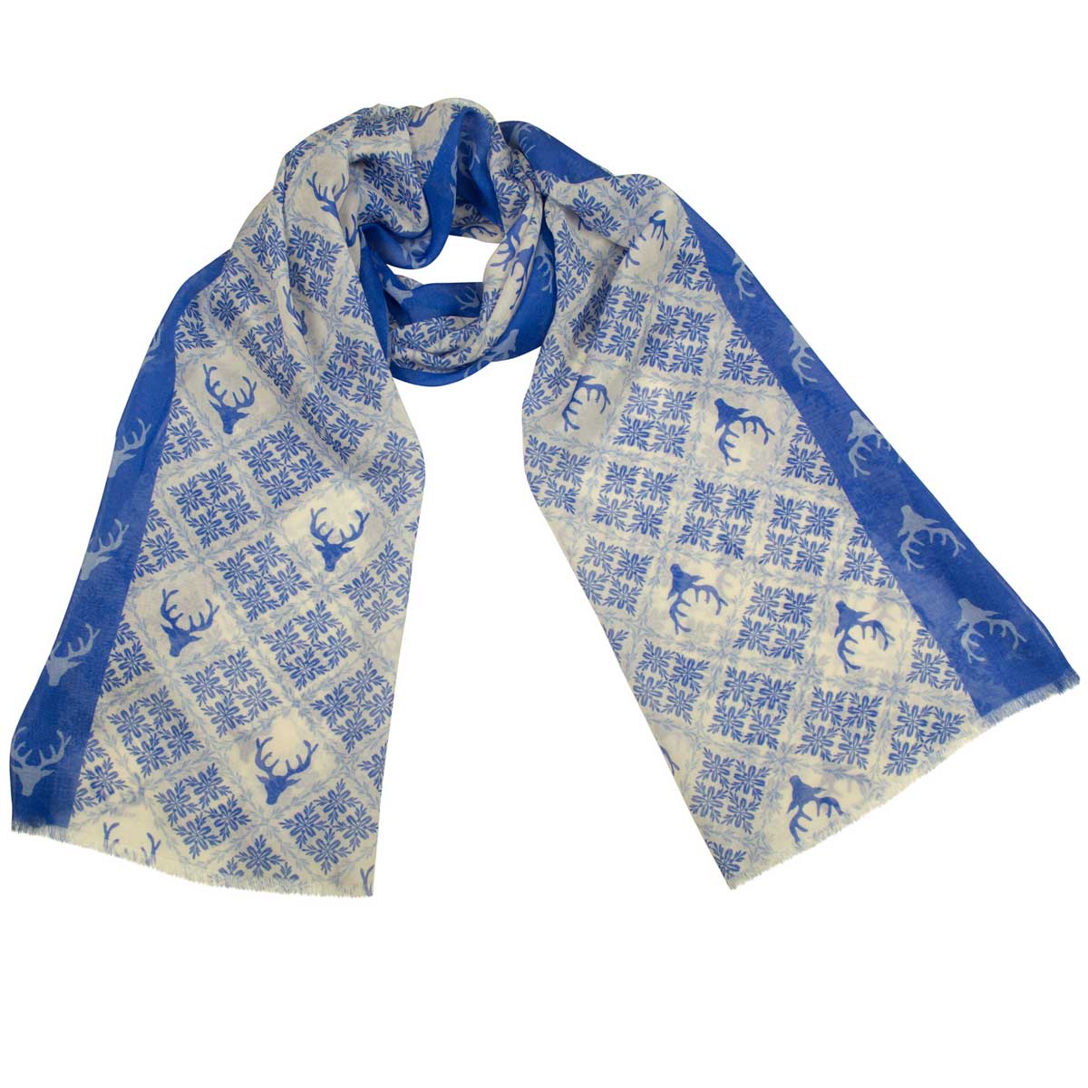 Bedruckter Schal Marlene Weiß, Blau Goldgeweih