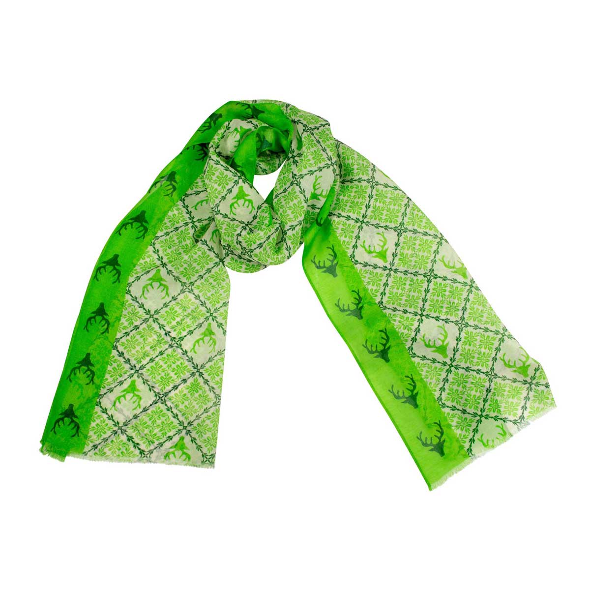 Bedruckter Schal Marlene Weiß, Grün Goldgeweih