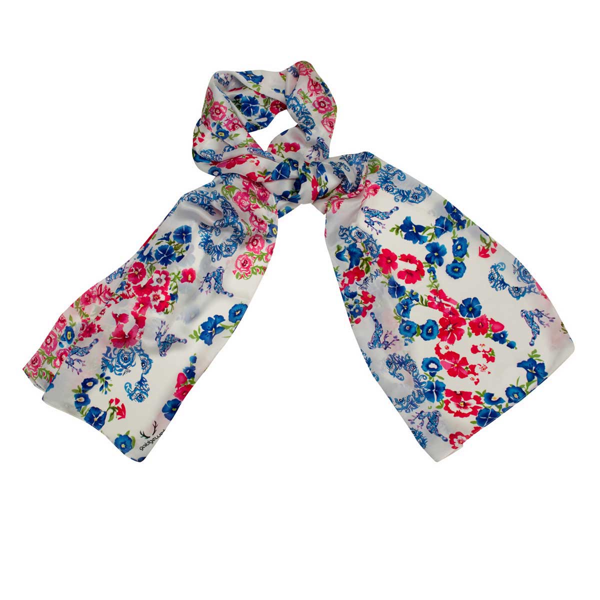 Bedruckter Trachtenschal Isabella aus Seide Goldgeweih