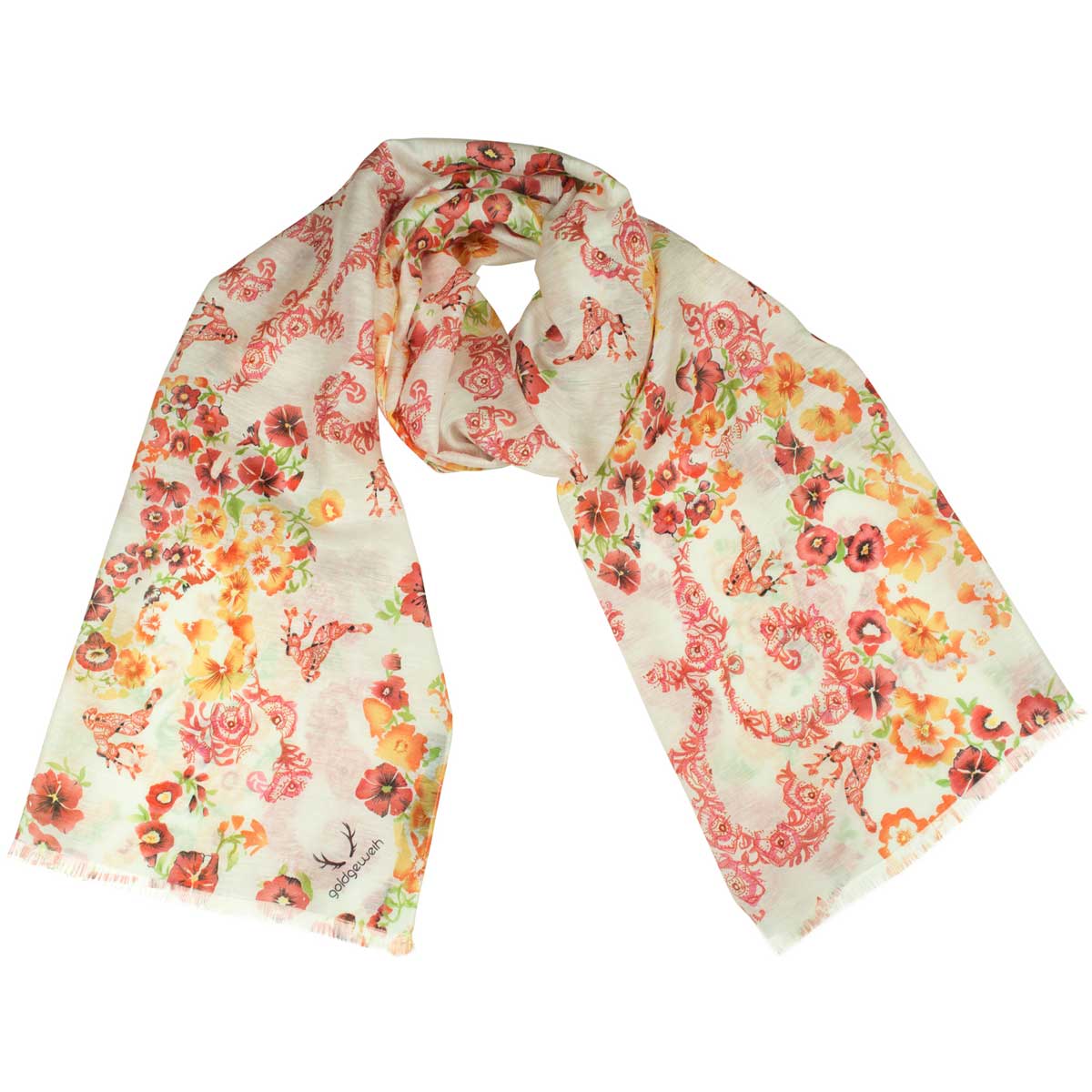 Bedruckter Trachtenschal Isabella Orange Goldgeweih