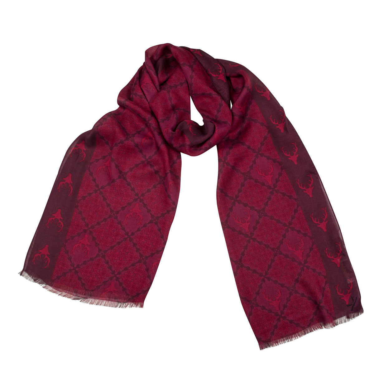 Bedruckter Schal in Bordeauxtönen, Marlene Chianti Goldgeweih