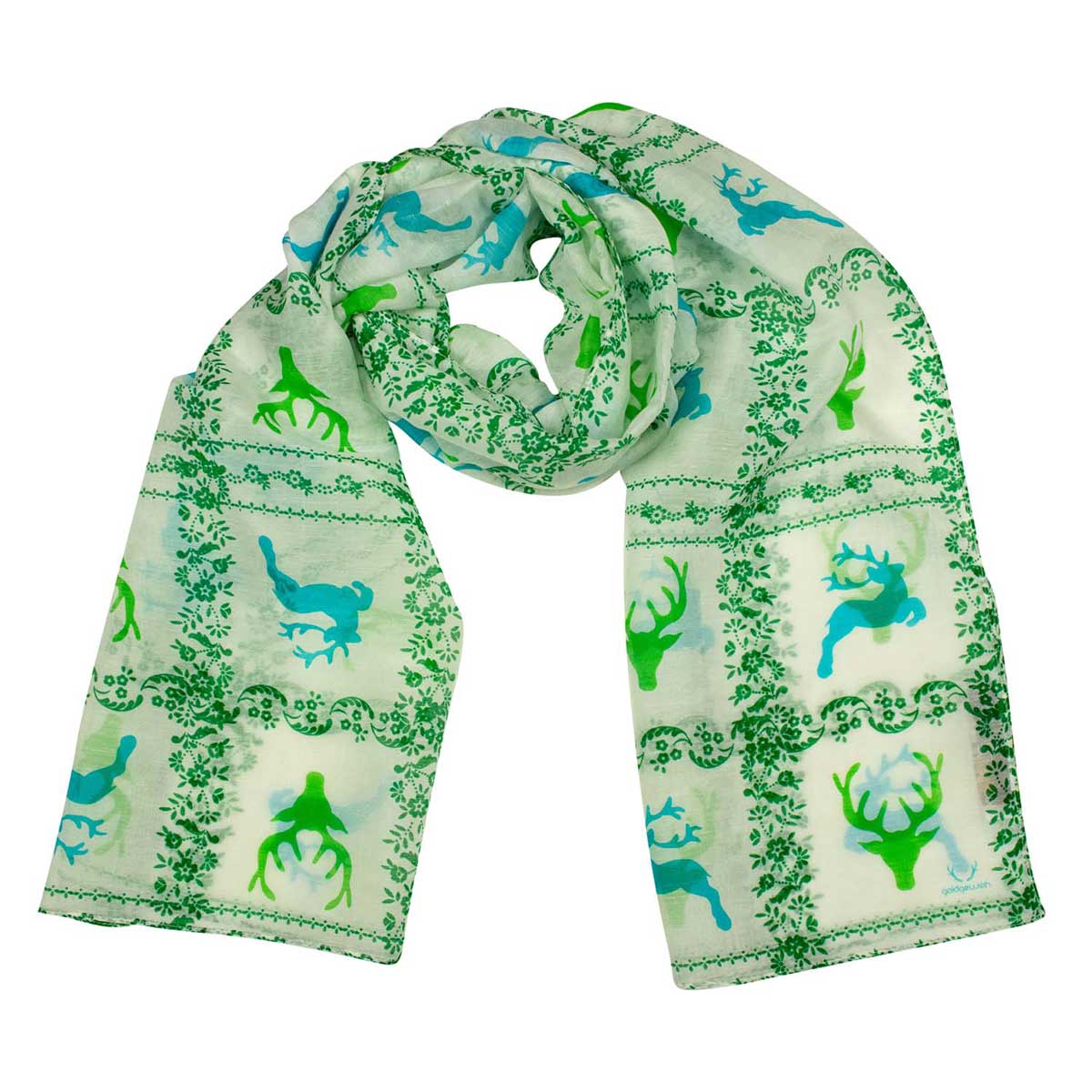 Bedruckter Schal Maja Türkis, Grün Goldgeweih