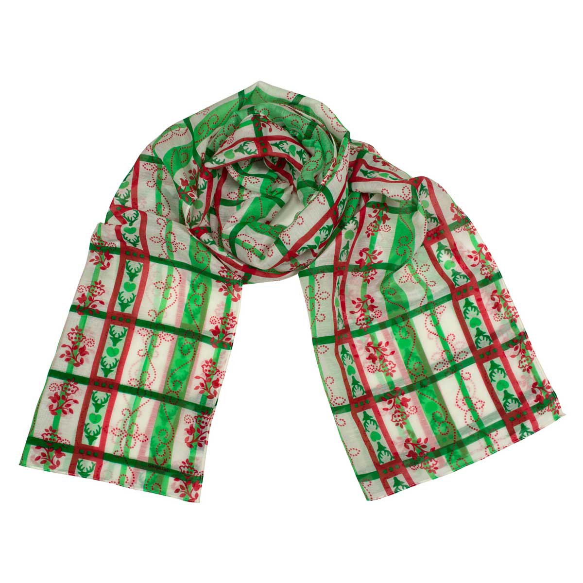Bedruckter Schal Beatrice Rot, Grün Goldgeweih