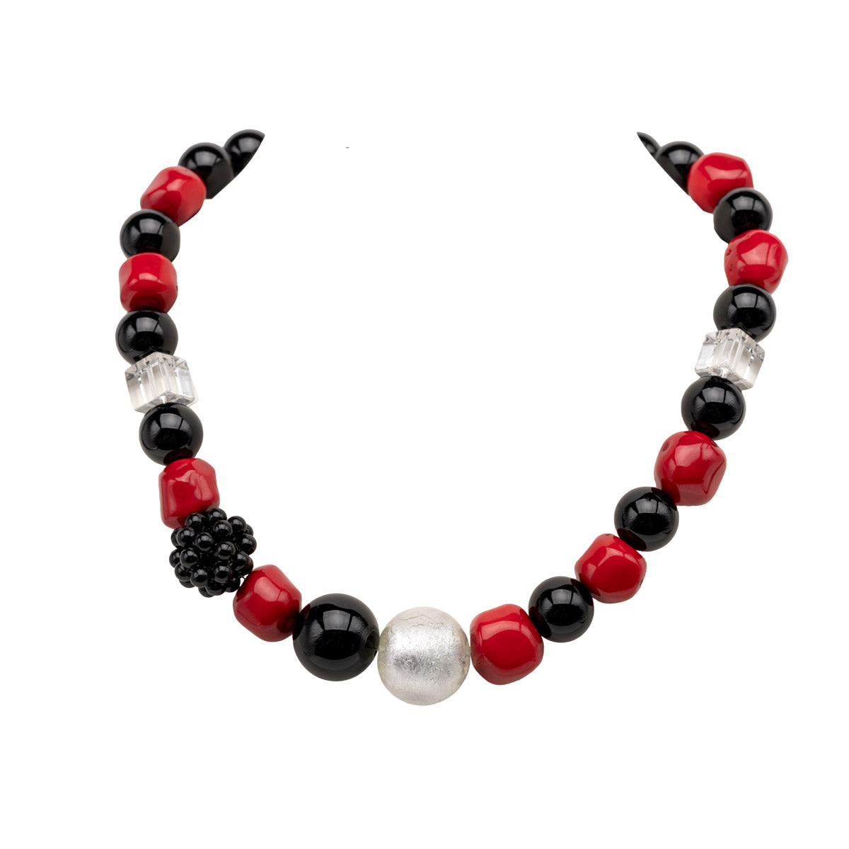 Korallen und Onyx Collier Iska Goldgeweih