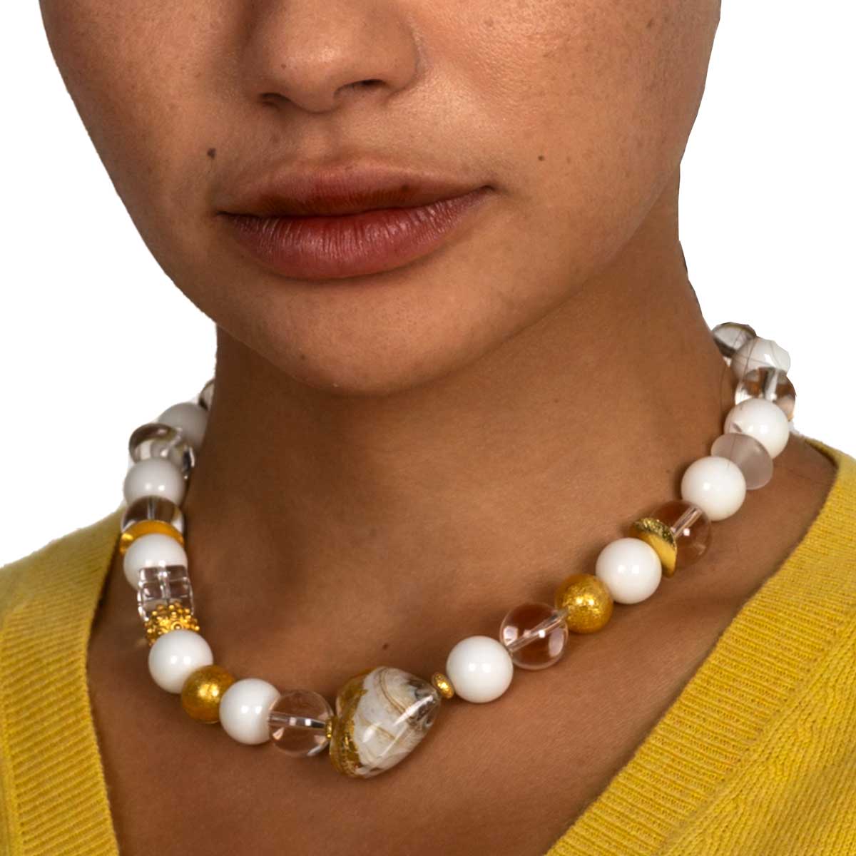 Romantisches Collier Signe mit Murano Herz Goldgeweih