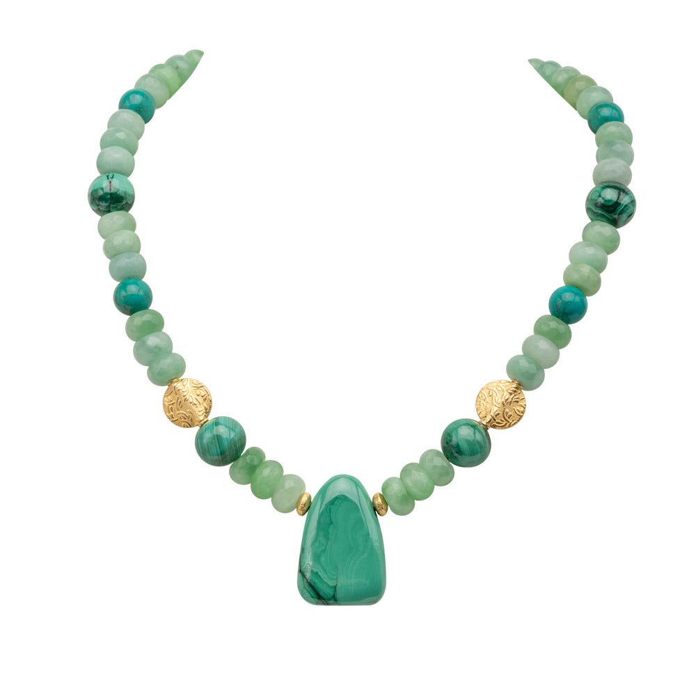 Malachit und Jade Collier Mireya Goldgeweih