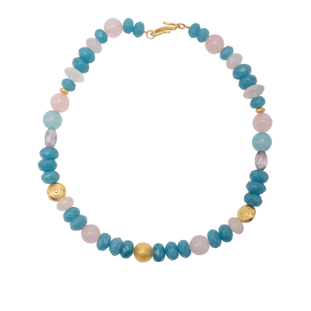 Eyecatcher Collier Almira mit Angelit und Rosenquarz Goldgeweih