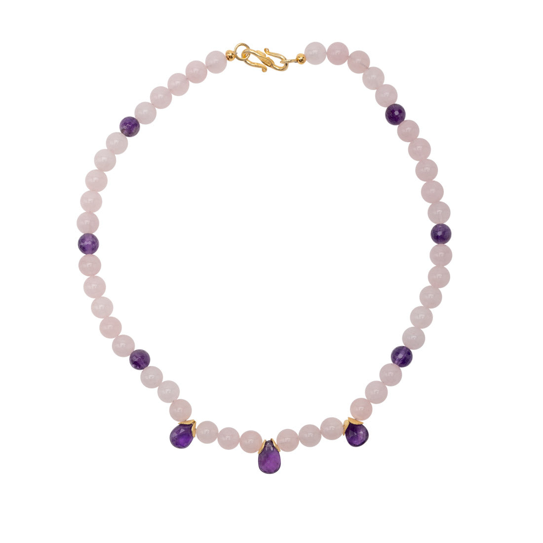 Rosenquarz und Amethyst Collier Caja Goldgeweih