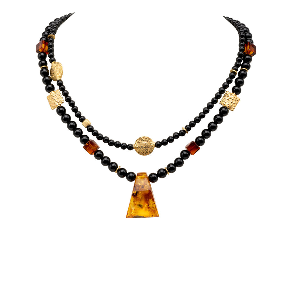 Zartes Onyx Collier Sia Goldgeweih