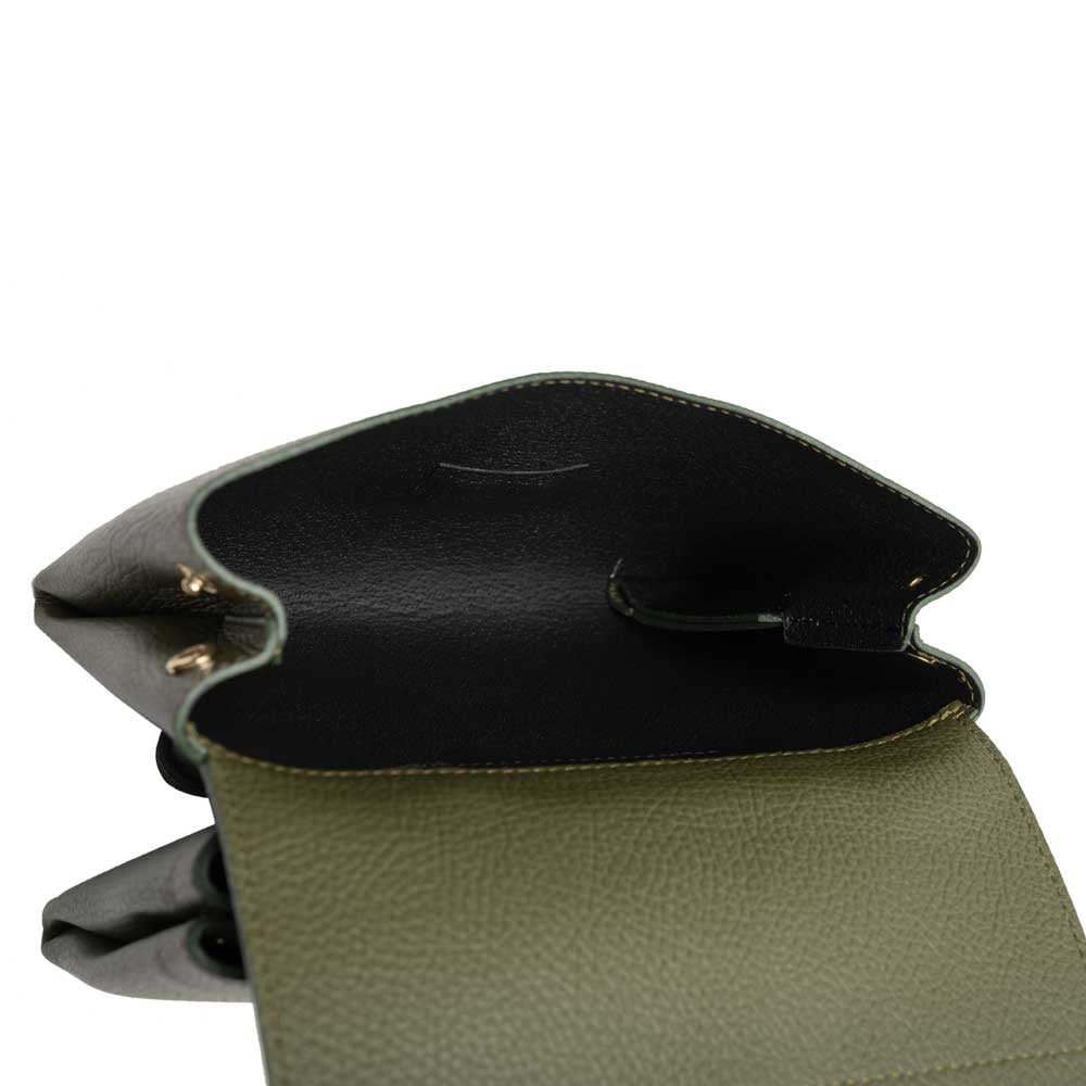 Schultertasche Franca aus Leder Olive Grün Goldgeweih