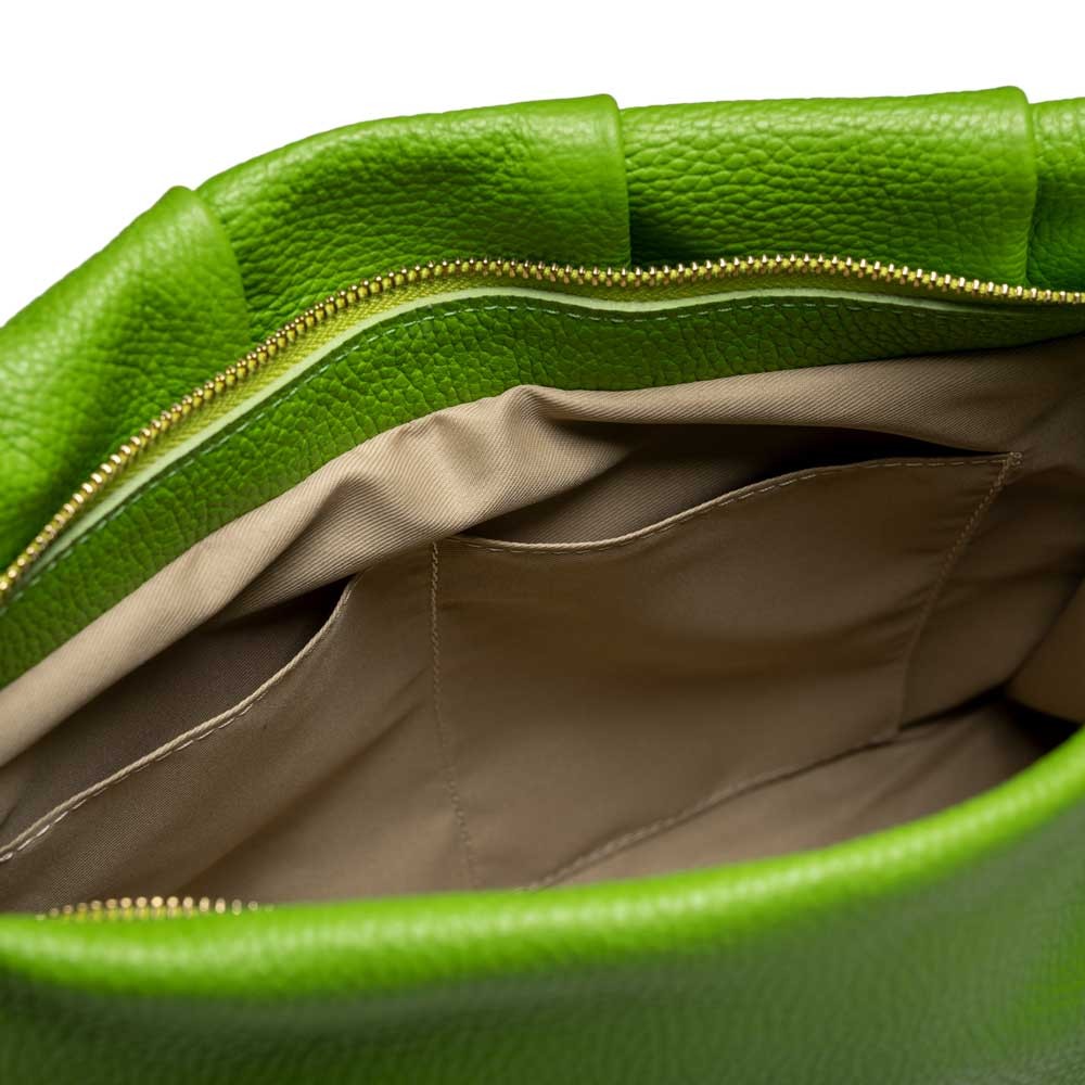 Handtasche Aurela Grün mit Raffungen Goldgeweih