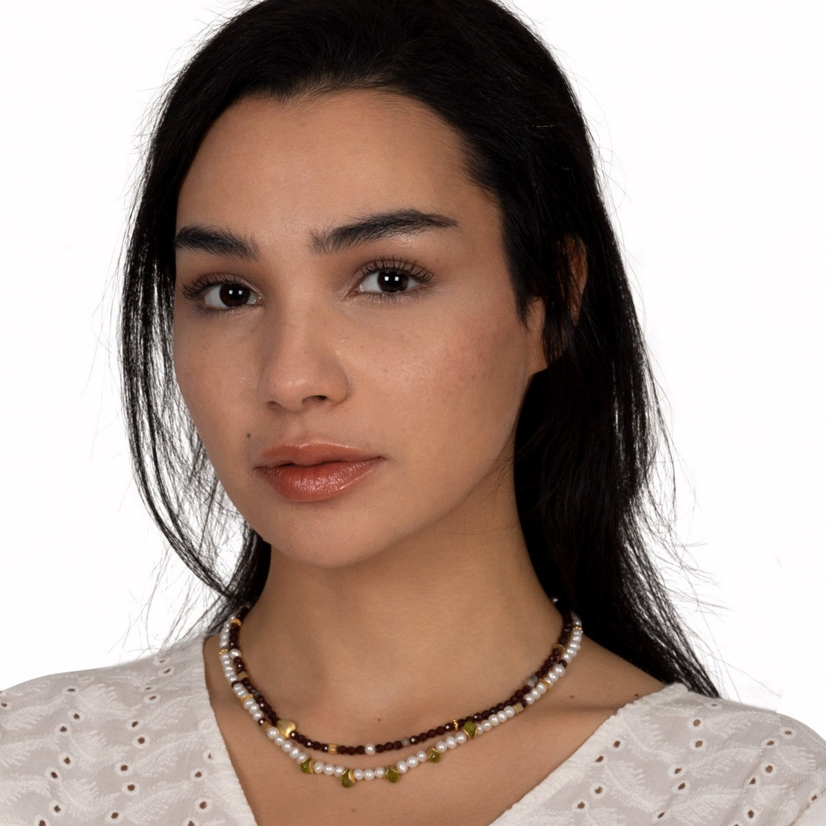 Granat Collier Elora Goldgeweih