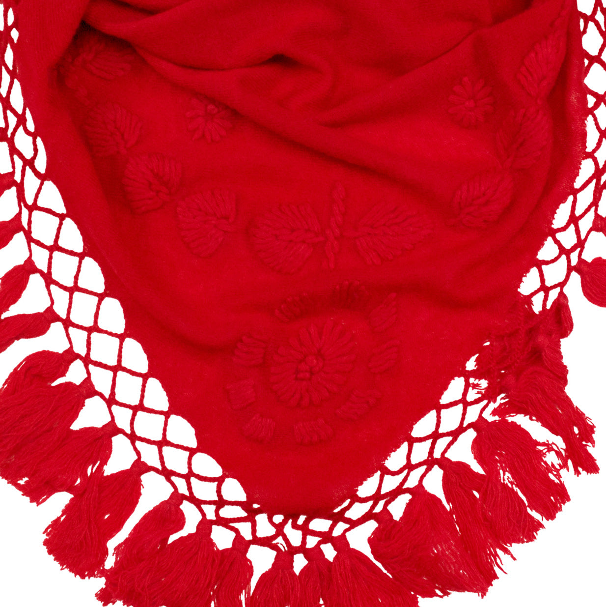 Cashmere Dreieckstuch handbestickt, Rot Goldgeweih