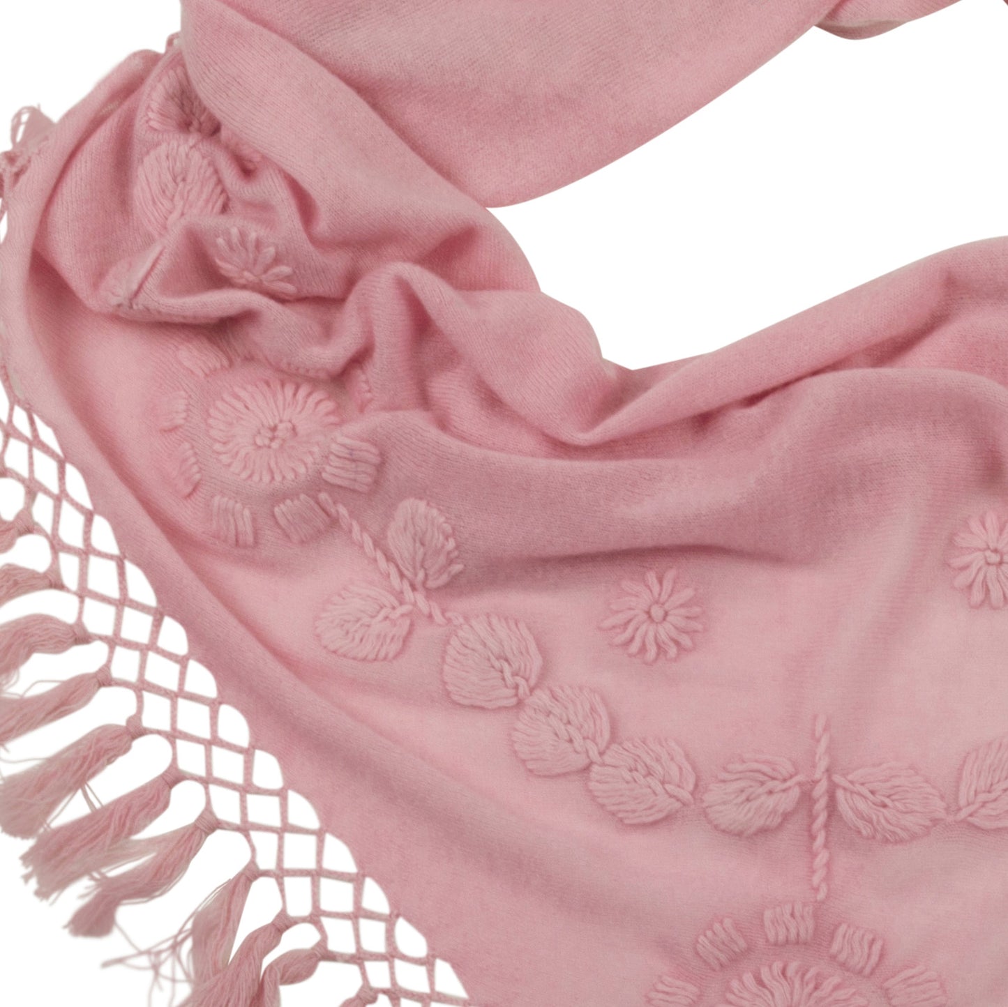 Cashmere Dreieckstuch handbestickt, Rosa Goldgeweih