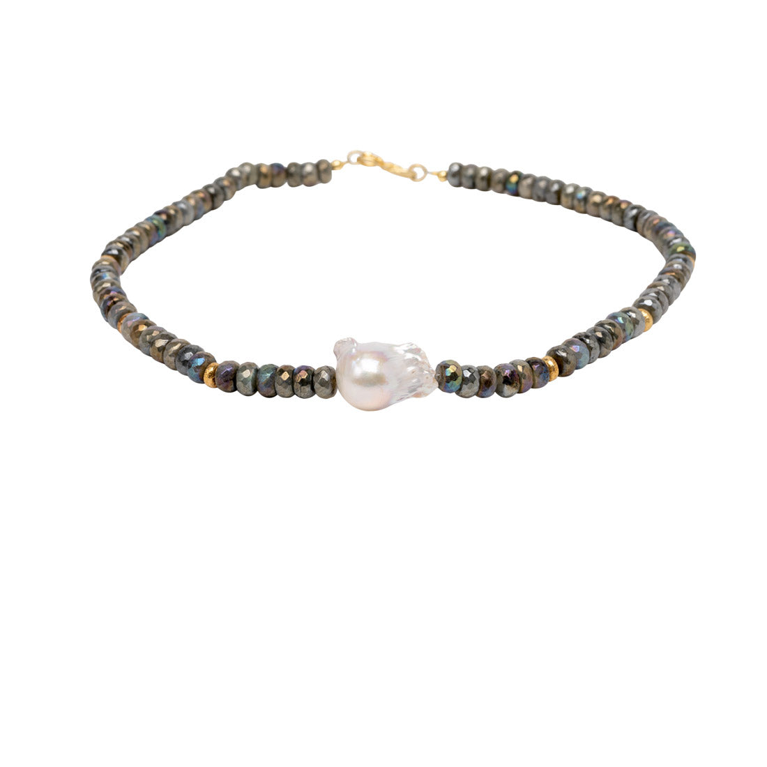 Labradorit Collier Nima mit Barockeperle shirinsehan.com