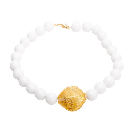 Modernes Statement Collier Elodie in Weiß und Gold shirinsehan.com