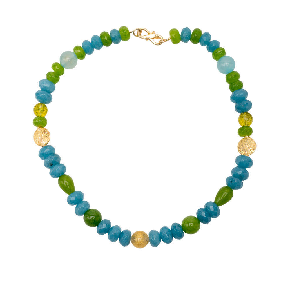 Eyecatcher Collier Philina mit Angelit und Peridot Goldgeweih