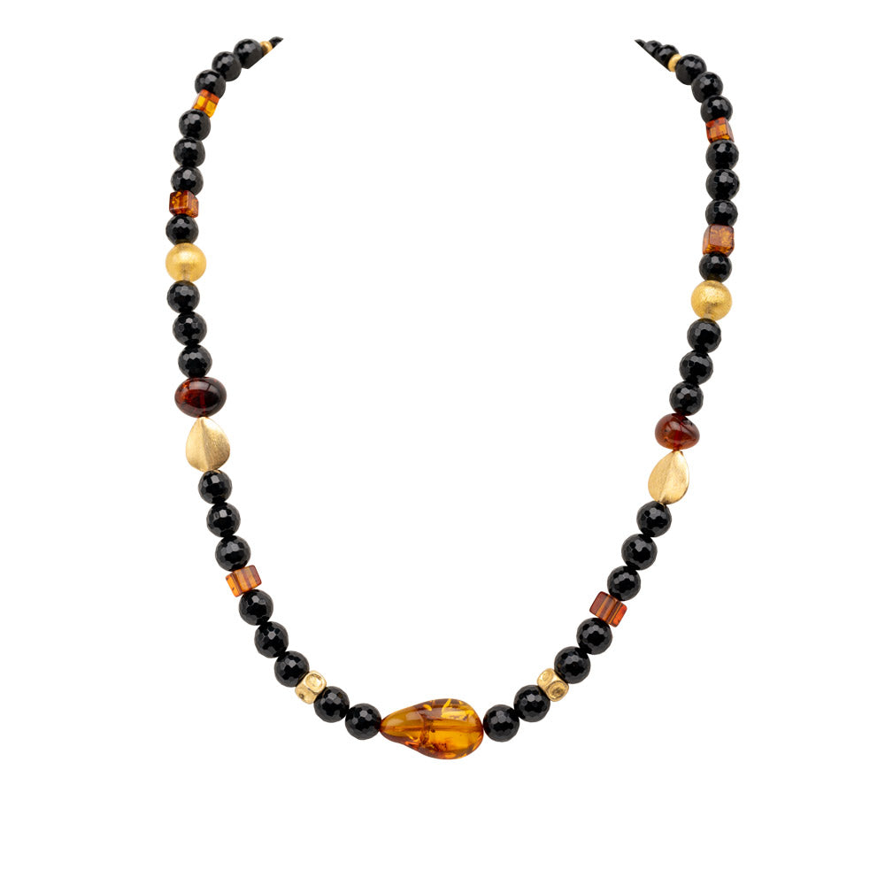 Lange Bernstein und Onyx Halskette Avril shirinsehan.com