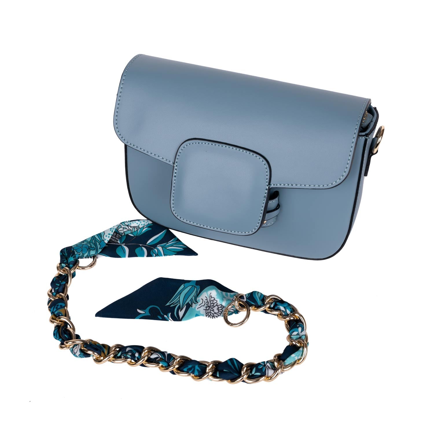 Schultertasche Fabrizia Hellblau mit Kettenelement shirinsehan.com