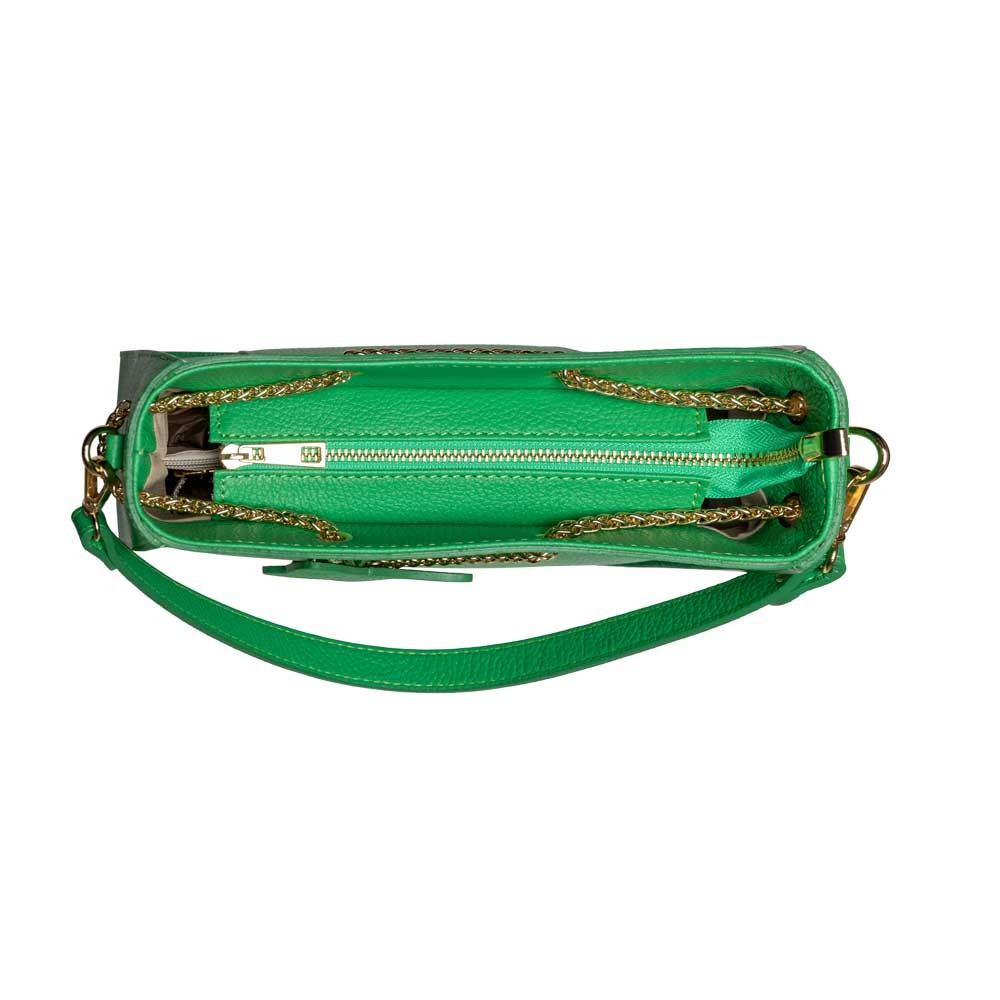 Verzierte Schultertasche Yara aus Leder in Grün shirinsehan.com