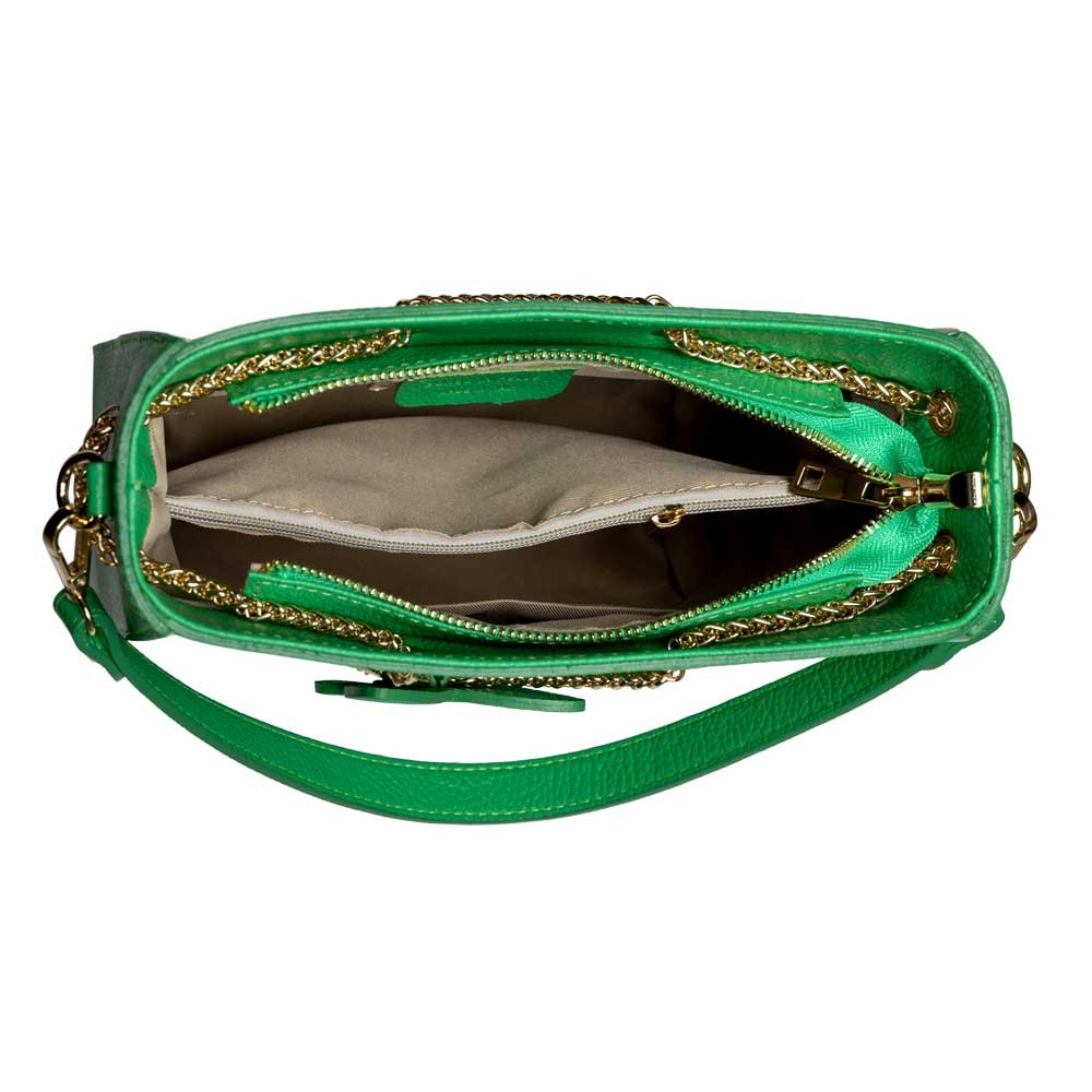 Verzierte Schultertasche Yara aus Leder in Grün shirinsehan.com