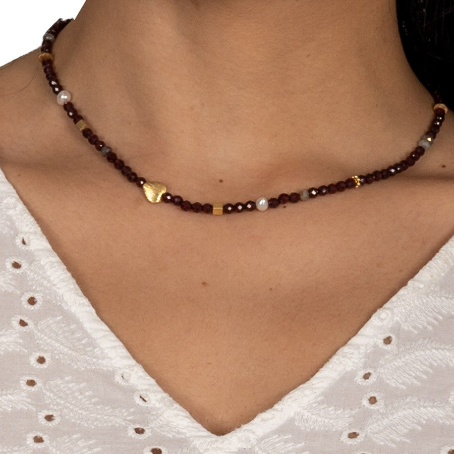 Granat Collier Elora Goldgeweih