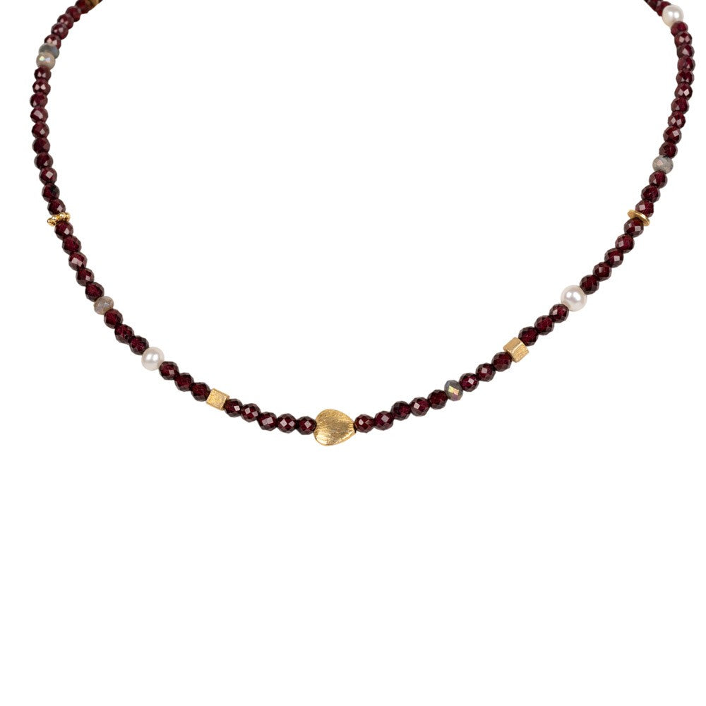 Granat Collier Elora Goldgeweih